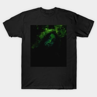 Beautiful girl, in dark place. Green. Dark but beautiful. T-Shirt